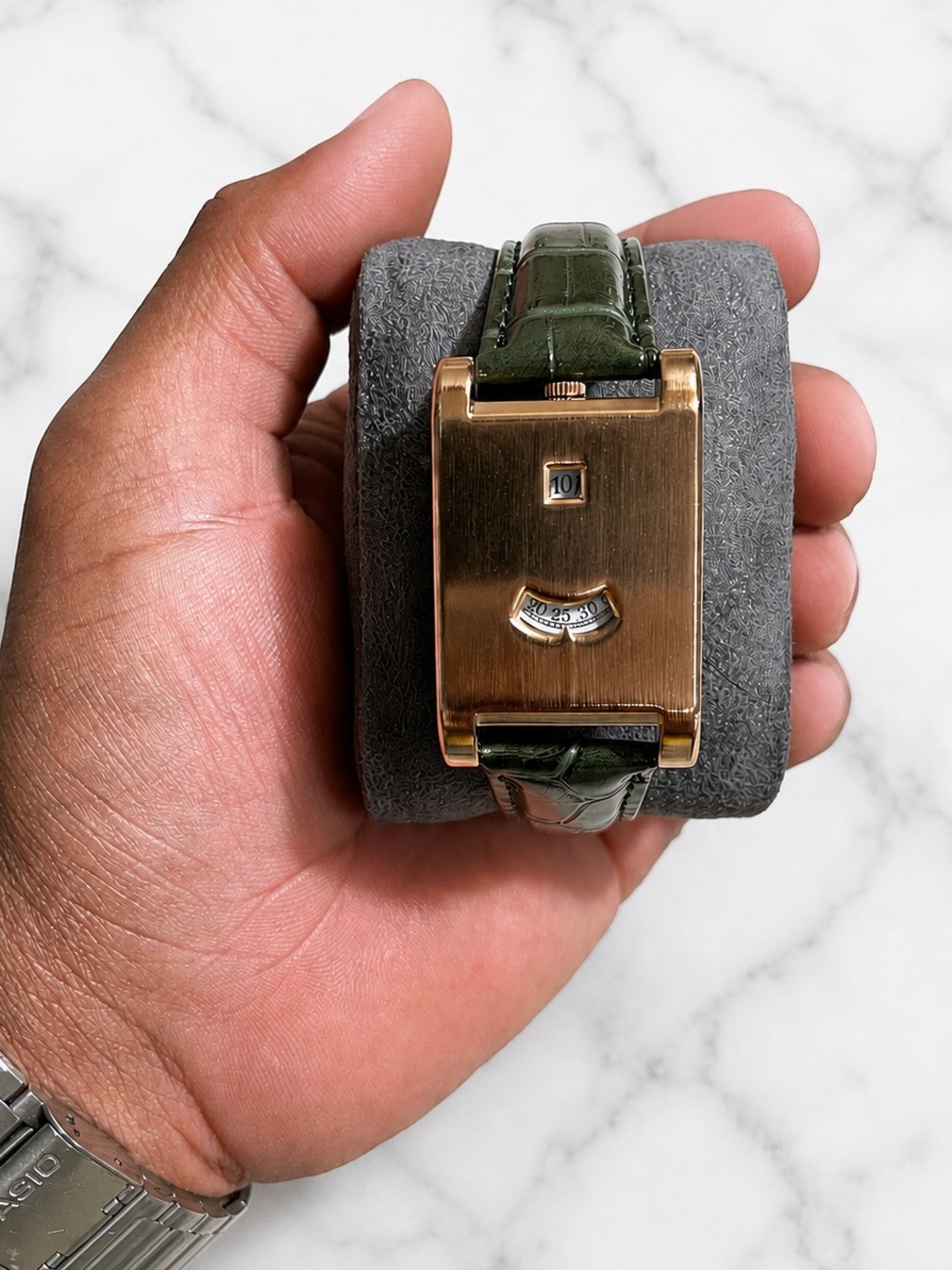 Men's Green Leather Strap Watch with Bronze Tone Case